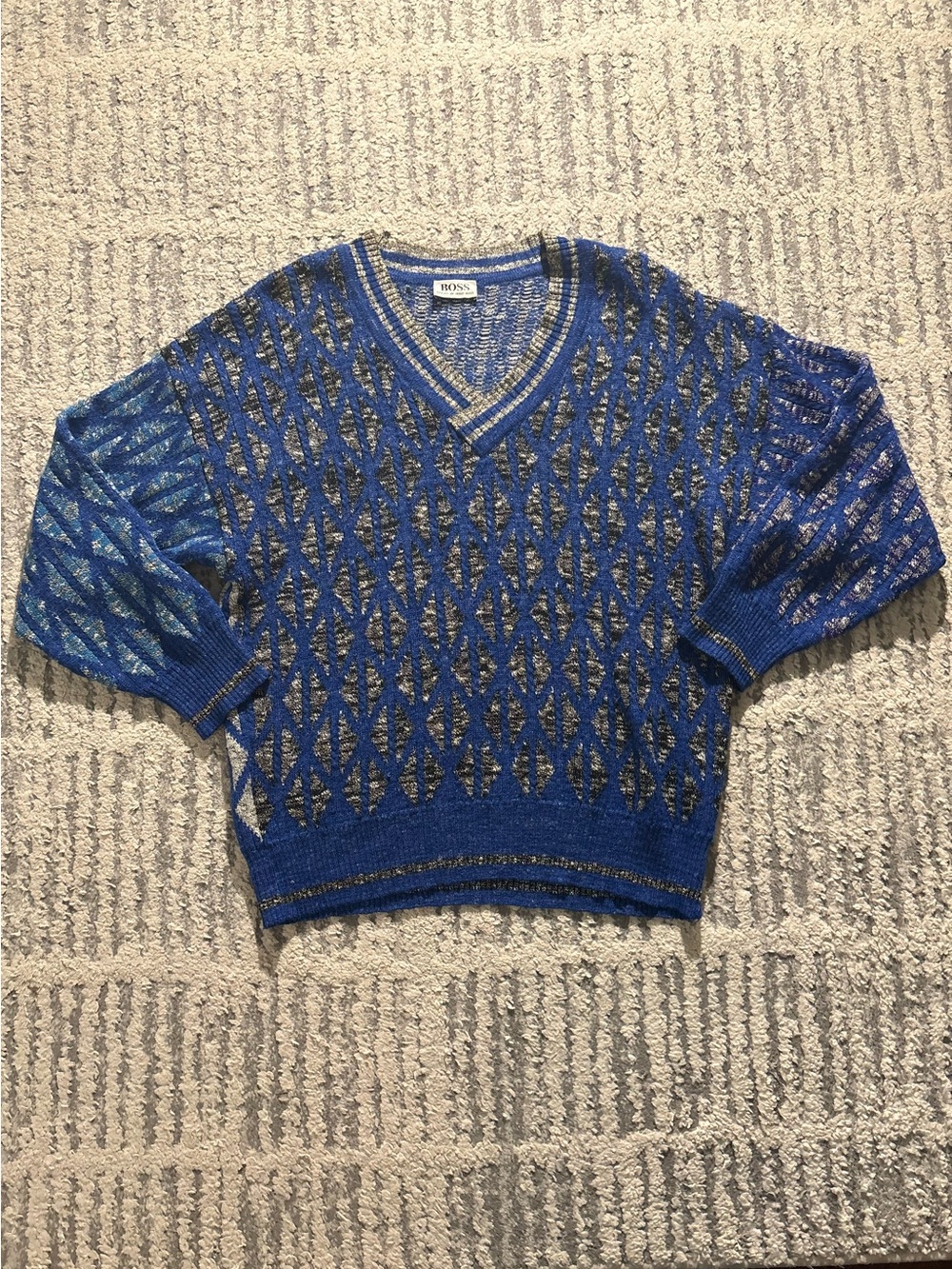 Boss Hugo Boss dope blue gray patterned unique sweater size 42/L - Picture 1 of 7